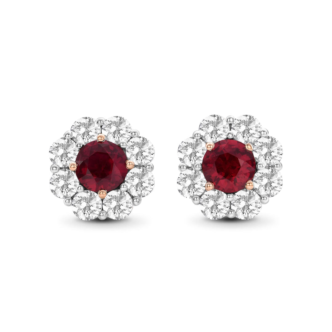 Leibish Mozambique Pigeon Blood Ruby &amp; Diamond Floral Halo Earrings