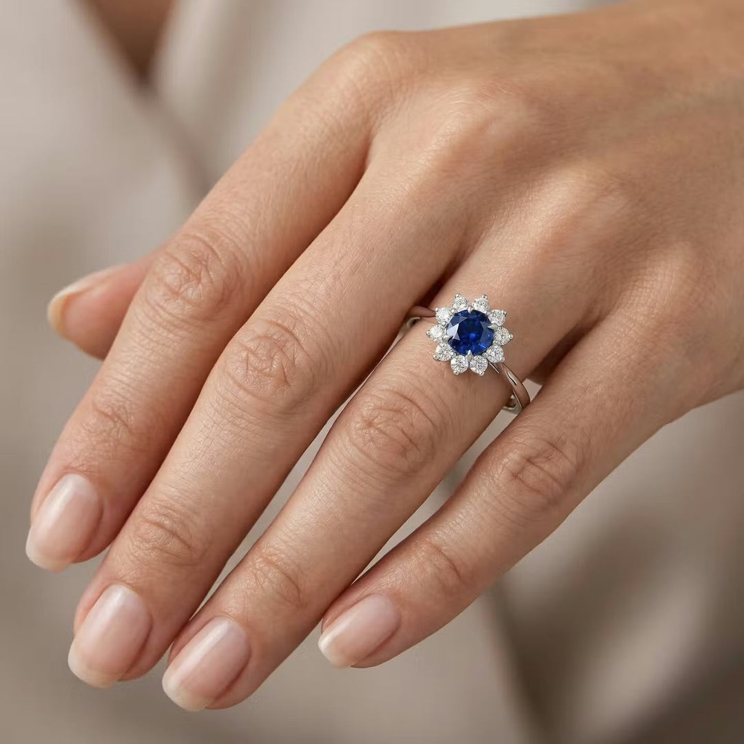 Leibish Round Blue Sapphire &amp; Diamond Halo Ring