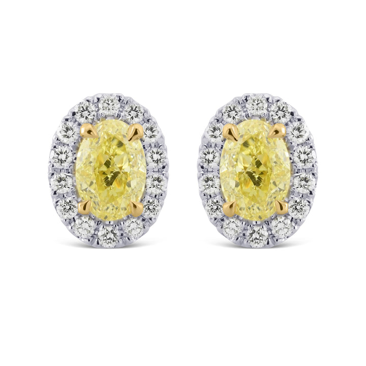 Leibish Fancy Yellow Oval Halo Diamond Earrings