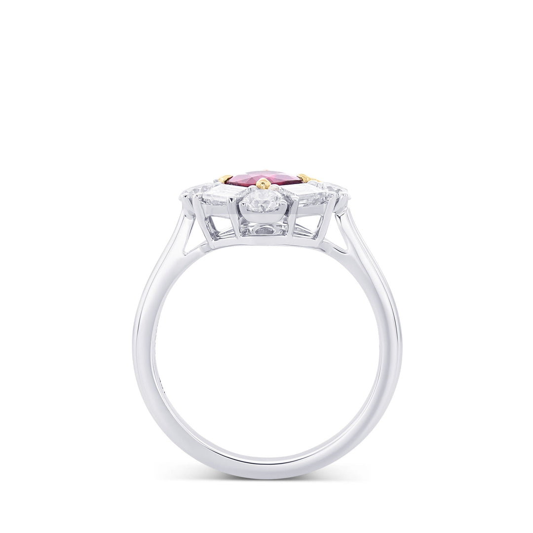 Leibish Cushion Red Ruby and Diamond Halo Ring
