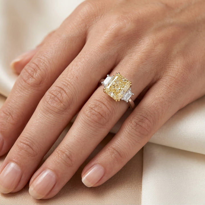 Leibish Light Yellow Y-Z Radiant Three-stone Diamond Ring