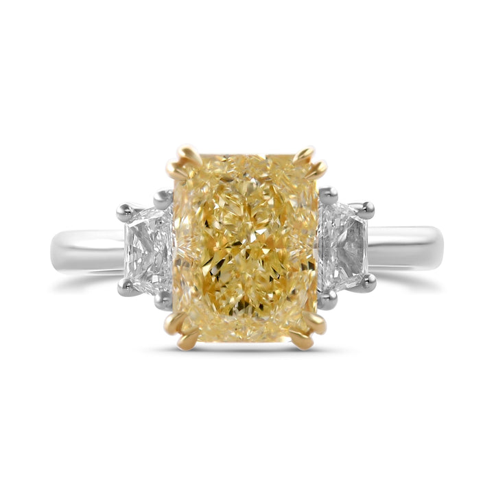 Leibish Light Yellow Y-Z Radiant Three-stone Diamond Ring