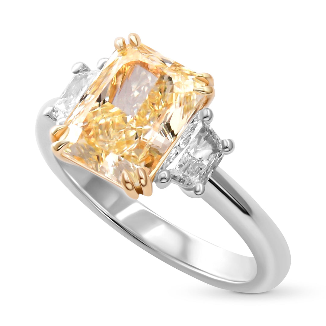 Leibish Light Yellow Y-Z Radiant Three-stone Diamond Ring