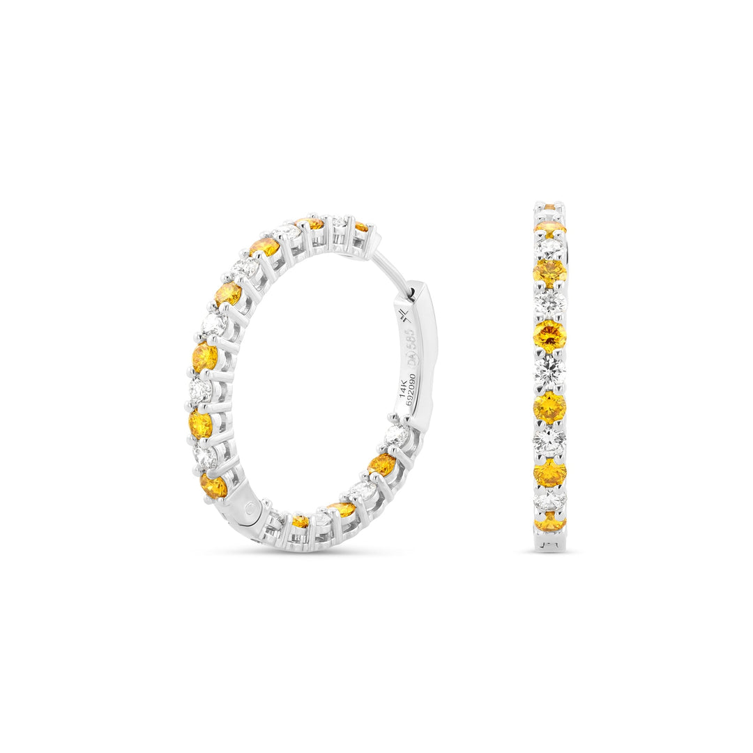 Leibish Fancy Vivid Orange Yellow Round Diamond Hoop Earrings (1.96cts TW)