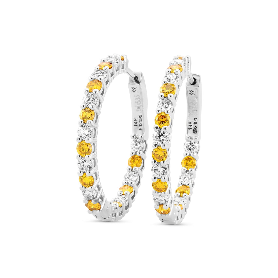 Leibish Fancy Vivid Orange Yellow Round Diamond Hoop Earrings (1.96cts TW)