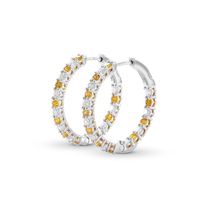 Leibish Fancy Vivid Orange Yellow Round Diamond Hoop Earrings (1.96cts TW)