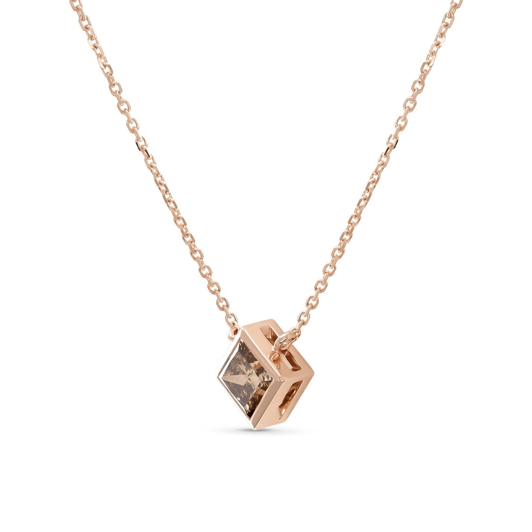 Leibish Fancy Yellow Brown Princess Bezel Solitaire Diamond Pendant