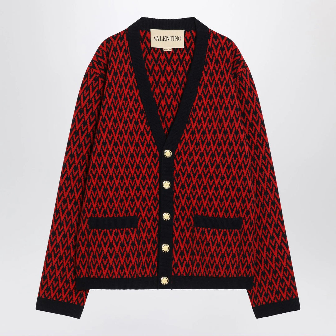 Valentino - Jacquard patterned cardigan Toute la V red/navy blue