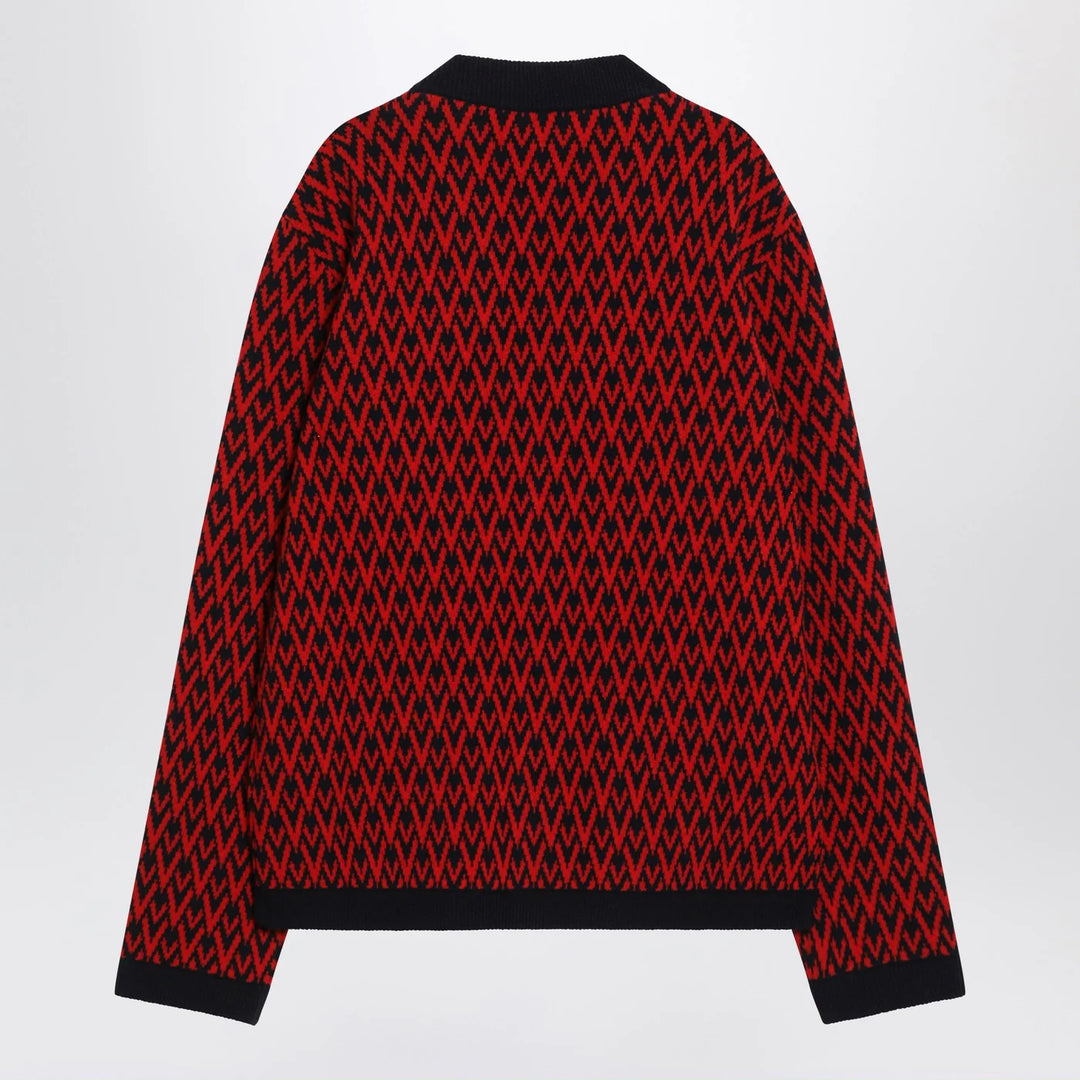 Valentino - Jacquard patterned cardigan Toute la V red/navy blue
