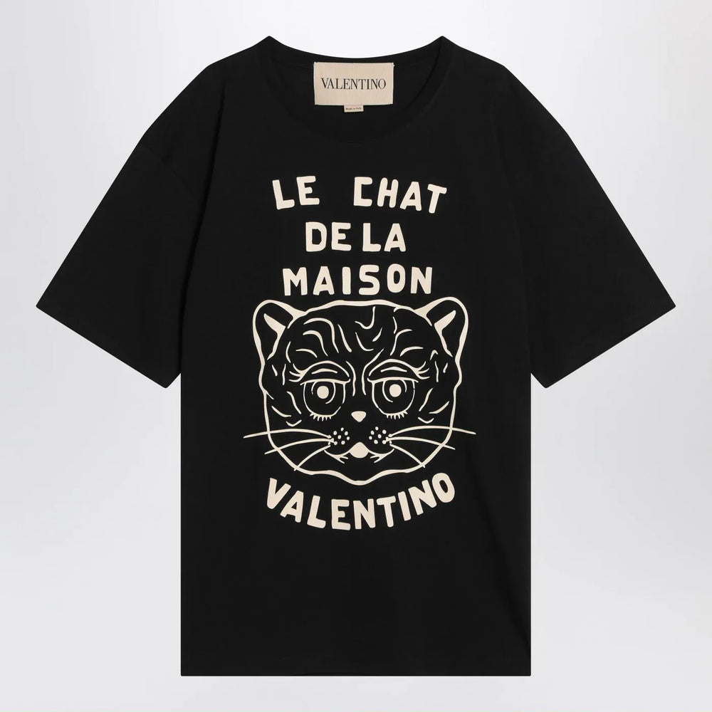 Valentino - Black T-shirt with Le Chat de la Maison print Brand Shirts & Tops L
