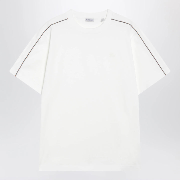 Burberry - Cotton T-shirt with Check trim in Chalk