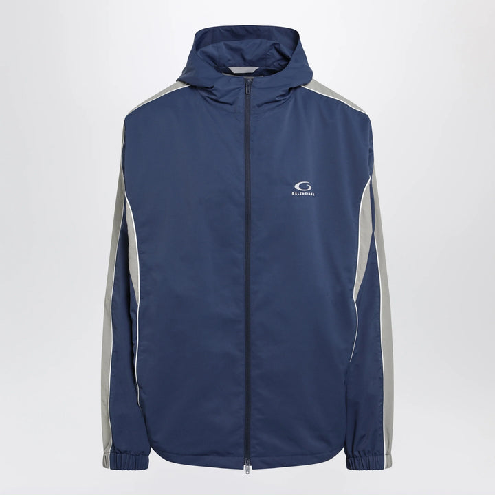 Balenciaga - Washed-effect technical satin track jacket in navy