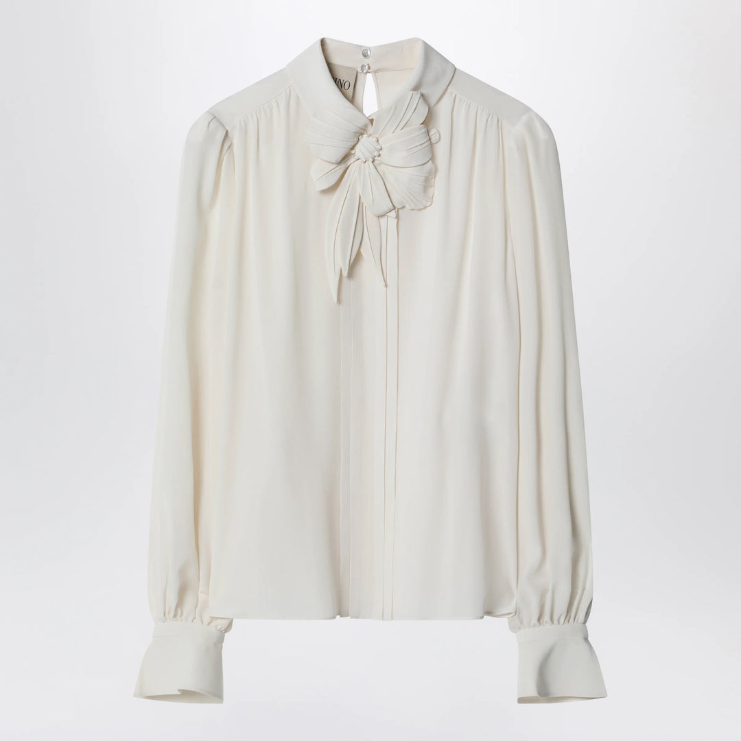 Valentino - Vanilla-colored silk blouse with flower