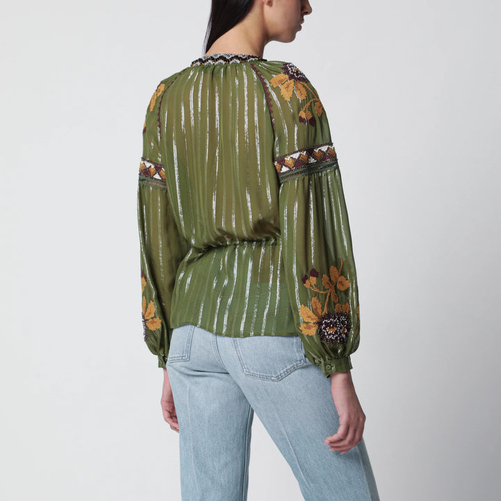 Valentino - Embroidered lurex silk shirt green camou