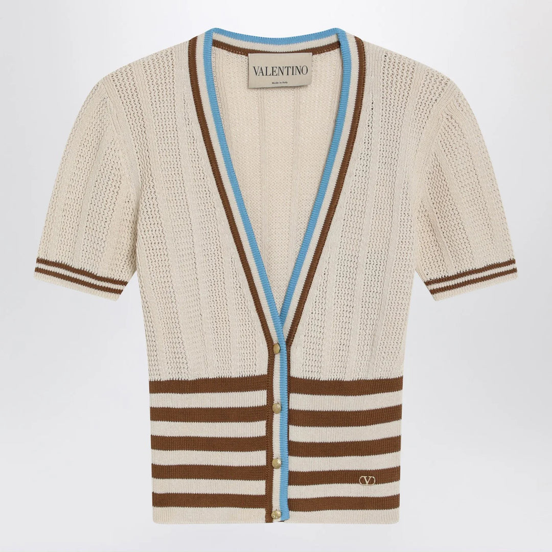Valentino - Openwork striped cotton cardigan