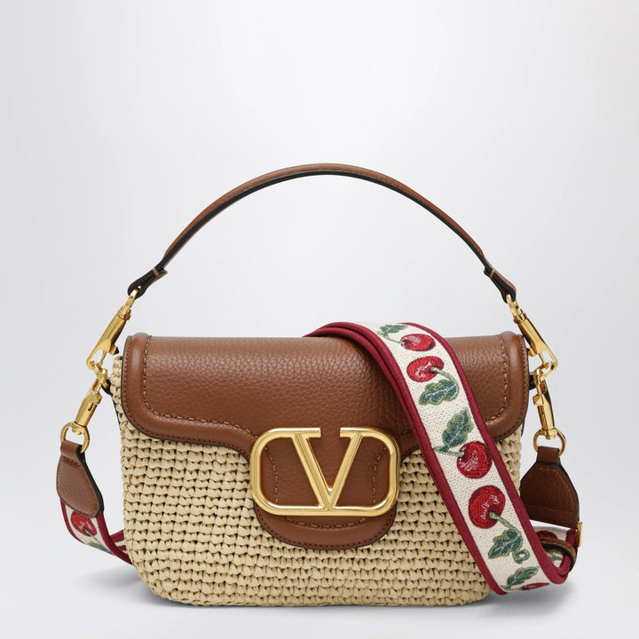 Valentino Garavani - Alltime raffia and leather bag with Cherryfic embroidered strap