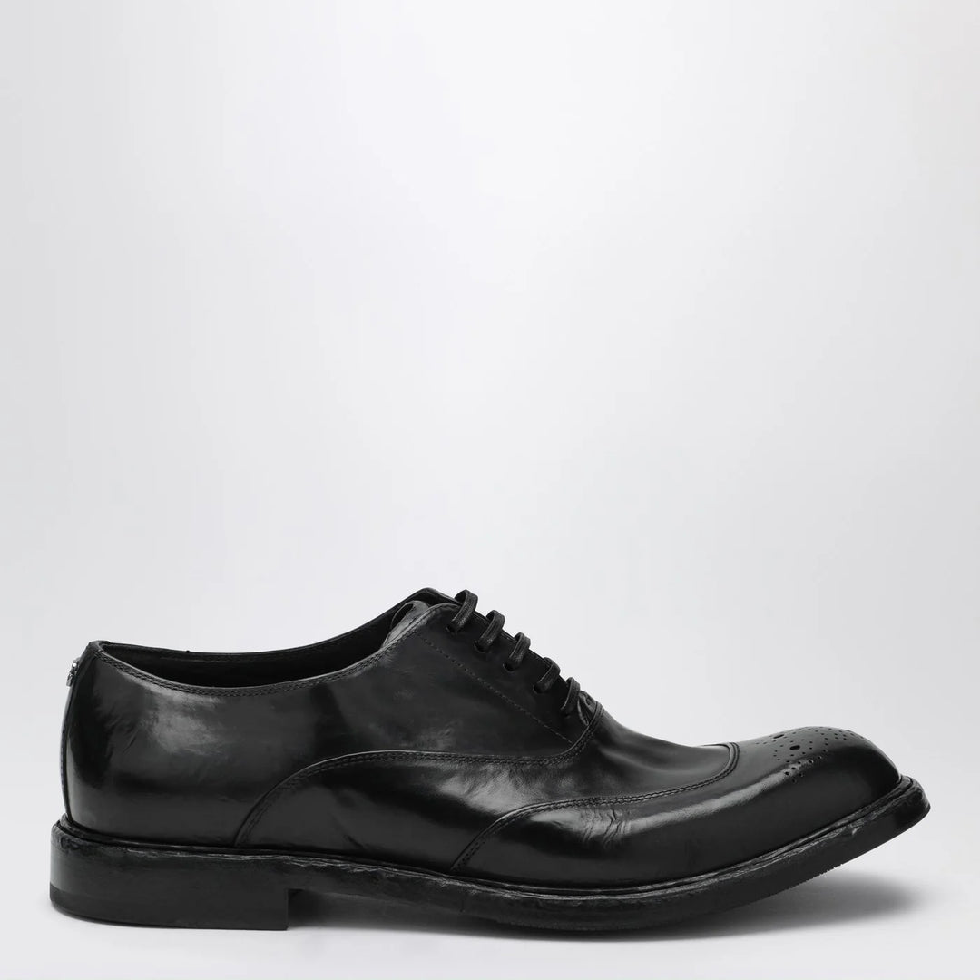 Dolce&amp;Gabbana - Washed black calfskin lace-up shoe