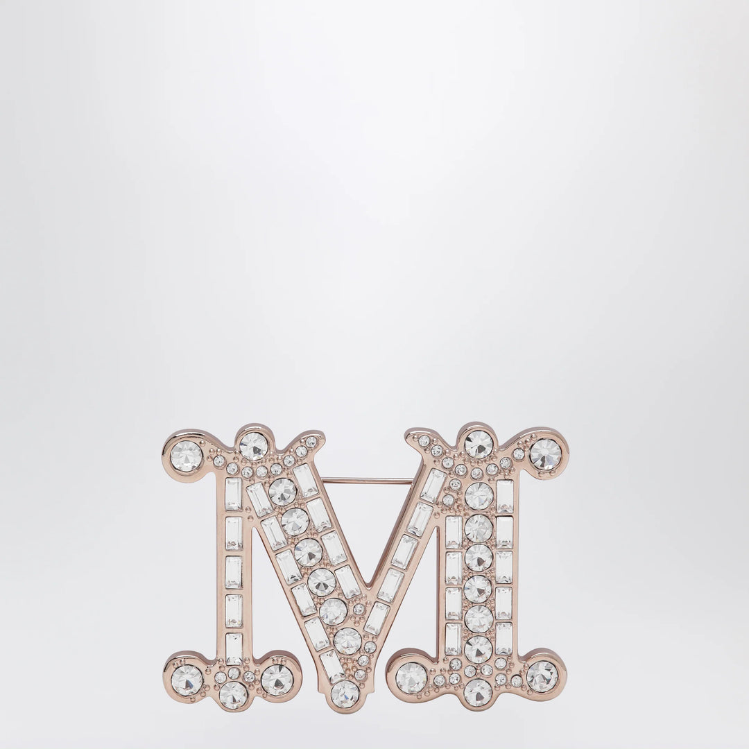 Max Mara - Monogram brooch with micro crystals in metal, crystal