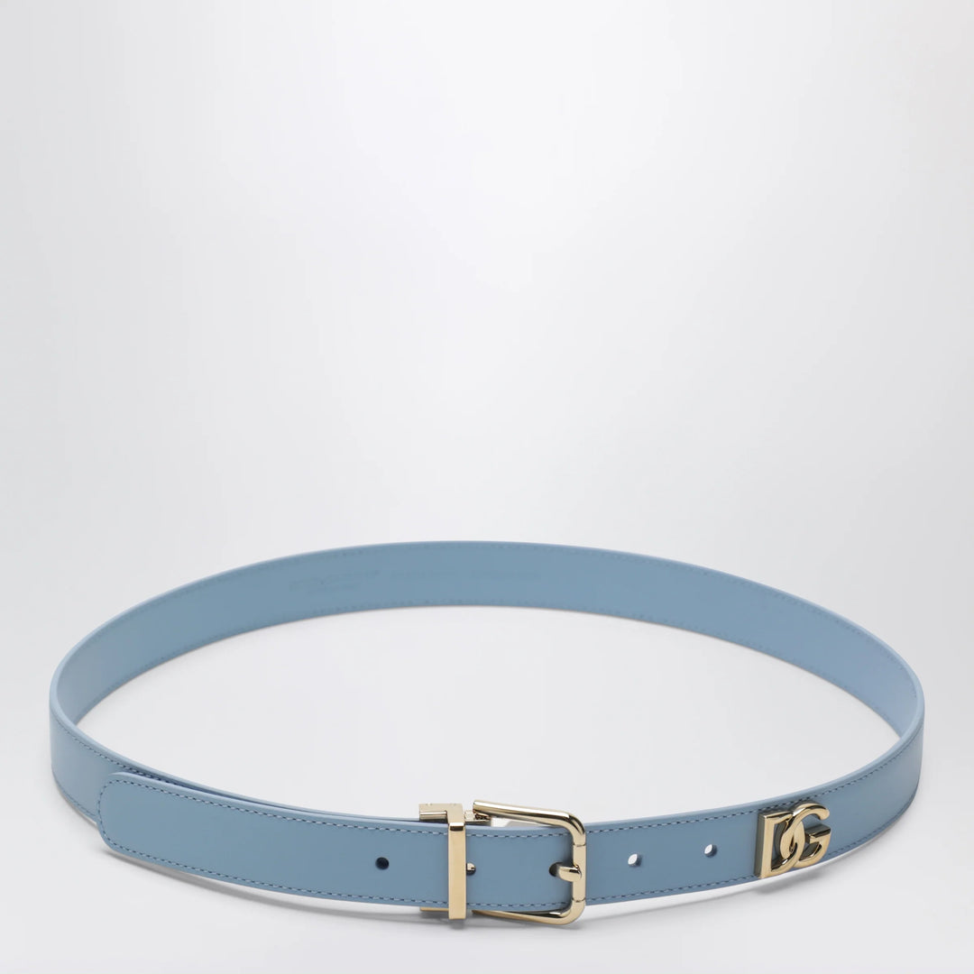 Dolce&amp;Gabbana - Logo plaque calfskin belt in powder blue