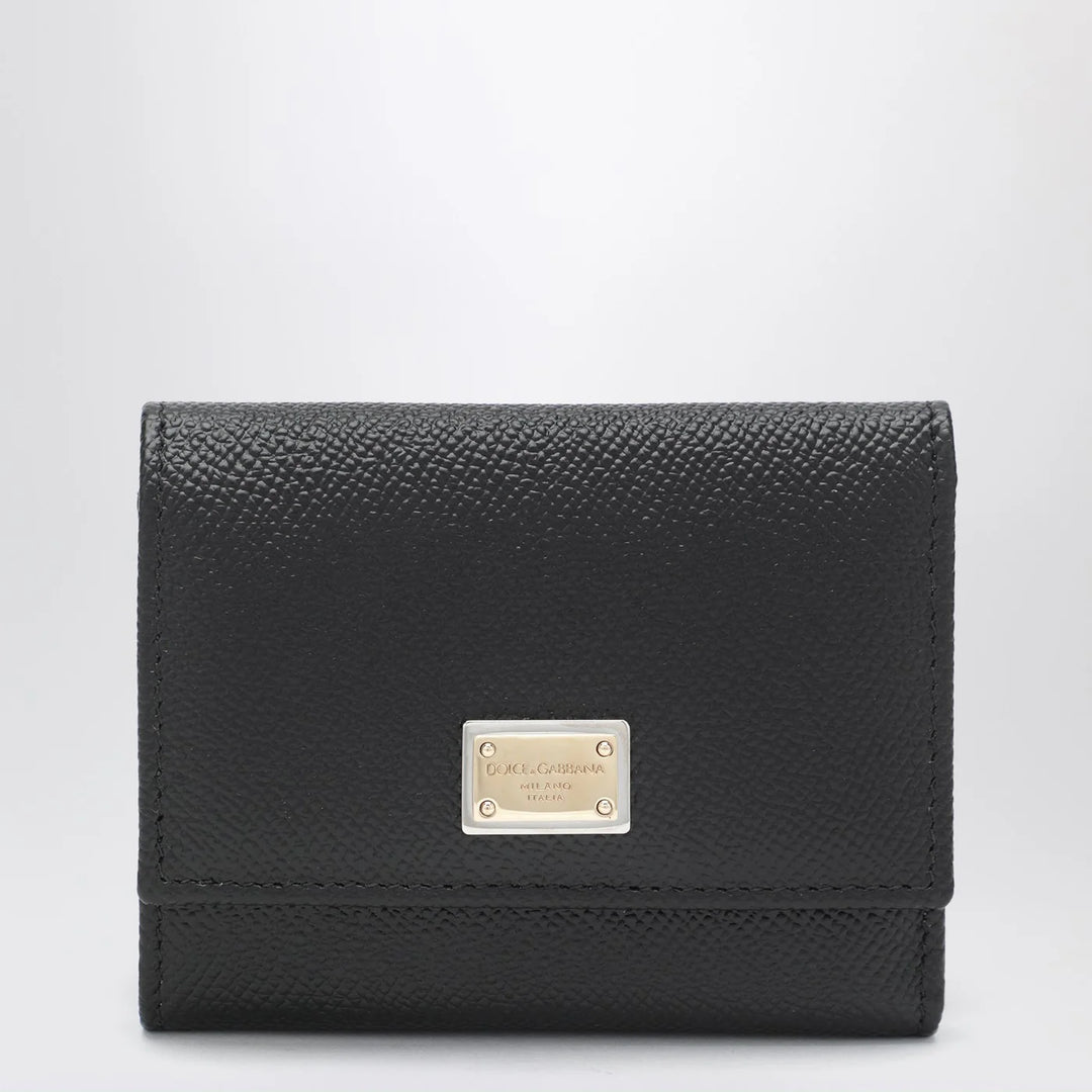 Dolce&amp;Gabbana - Black dauphine leather wallet with logo plaque
