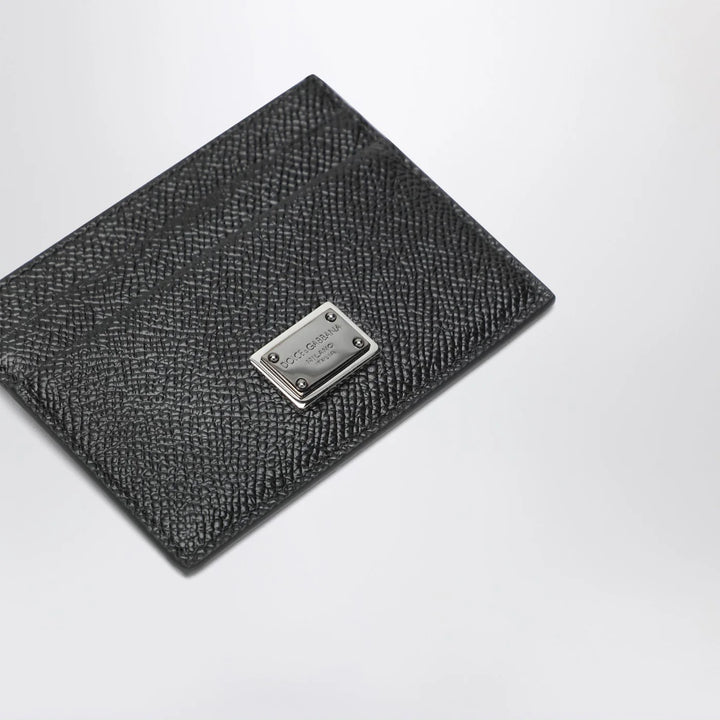 Dolce&amp;Gabbana - Black dauphine leather card holder with logo plaque