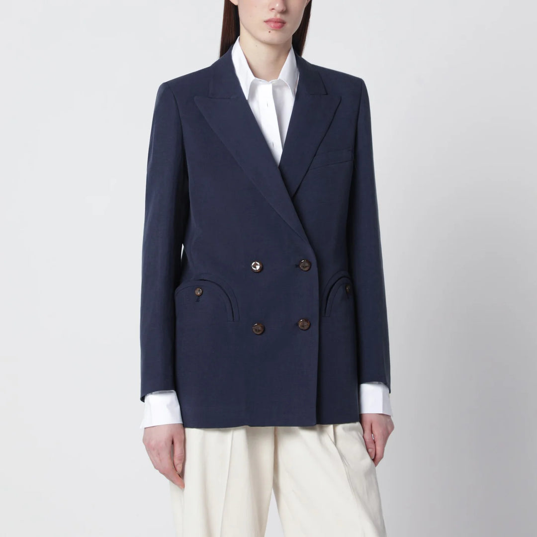 Blazé Milano - Navy blue double-breasted jacket in linen and silk