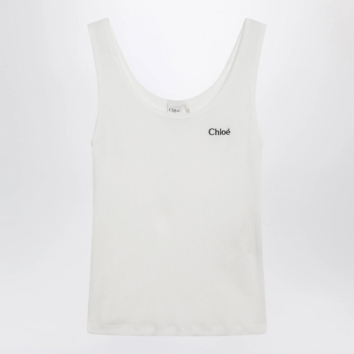 Chloé - White ribbed tank top with logo