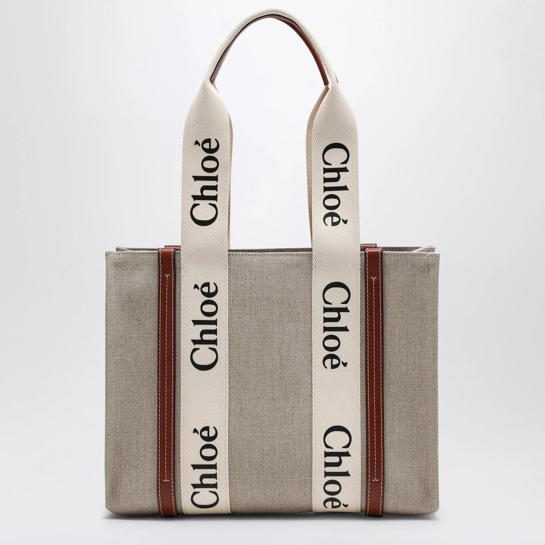 Chloé - Woody medium bag in beige canvas