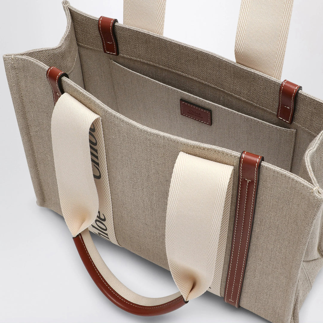 Chloé - Woody medium bag in beige canvas