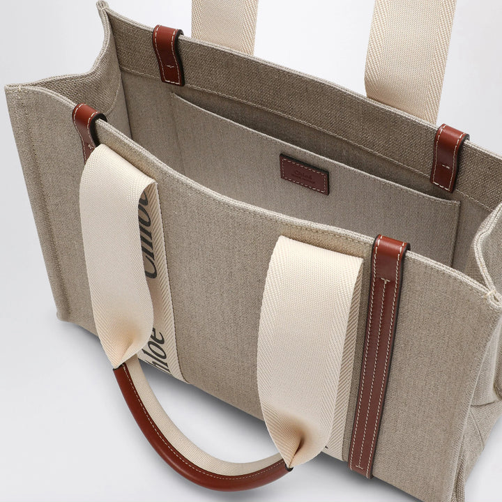 Chloé - Woody medium bag in beige canvas