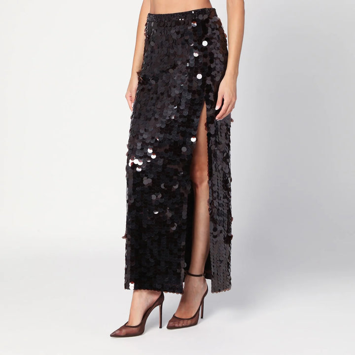 P.A.R.O.S.H. - Brown sequinned skirt with slit