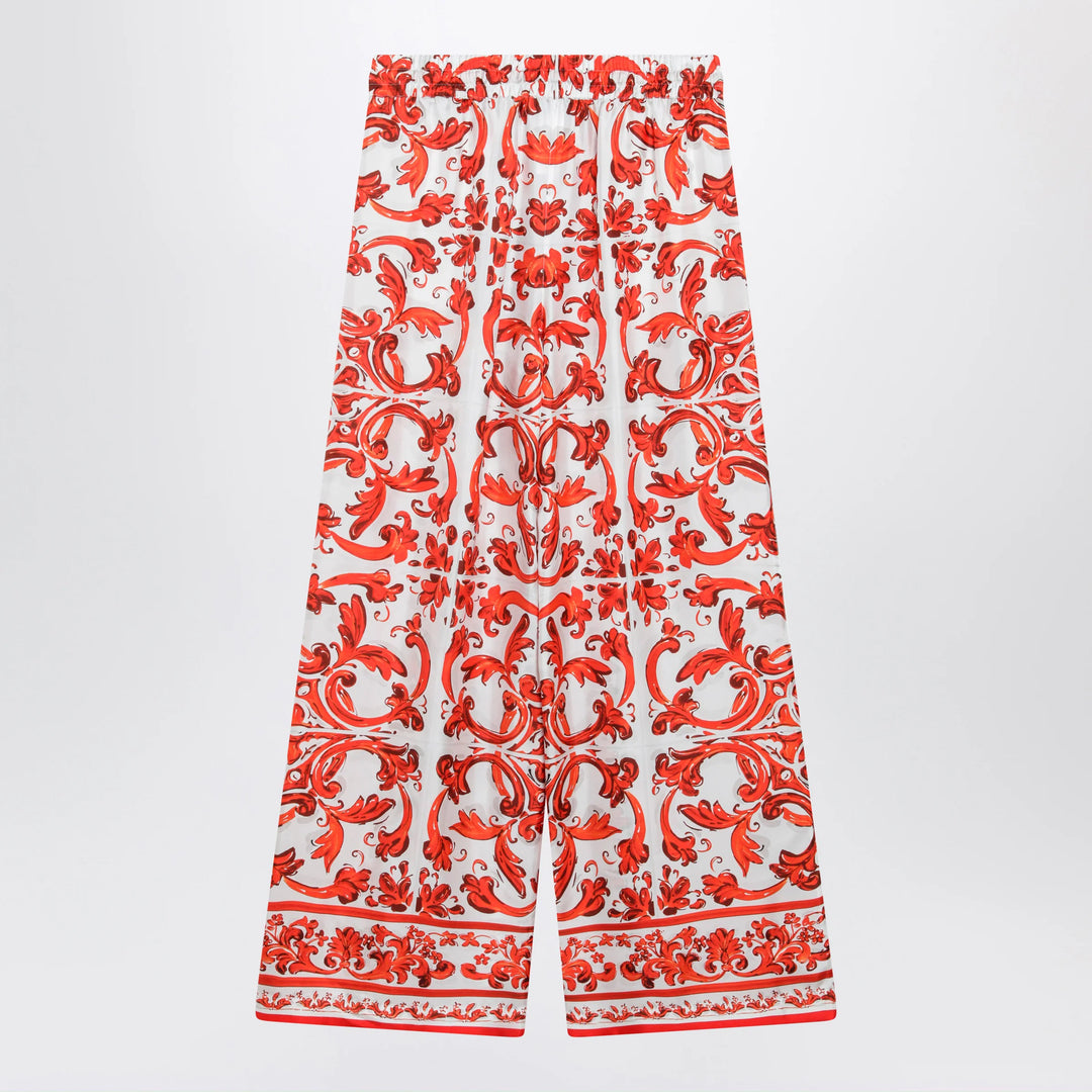 Dolce&amp;Gabbana - Wide-leg Majolica-print silk twill pants in orange