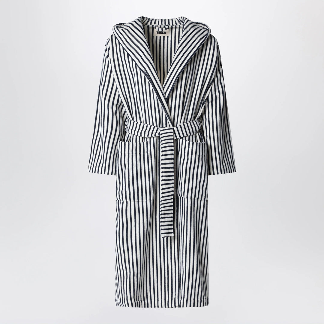 Tekla - White and black striped bathrobe