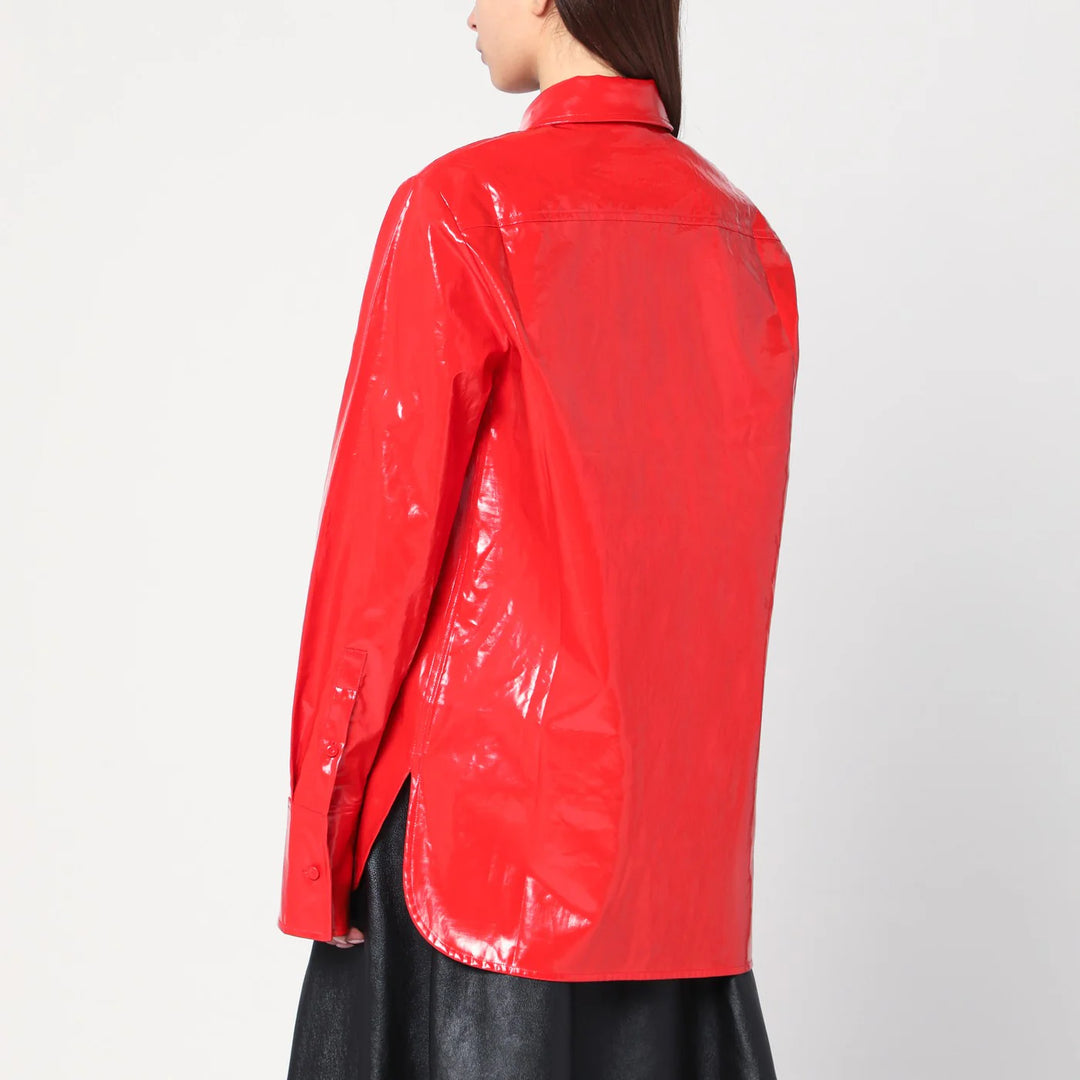 Jil Sander - Shiny linen shirt with red tie