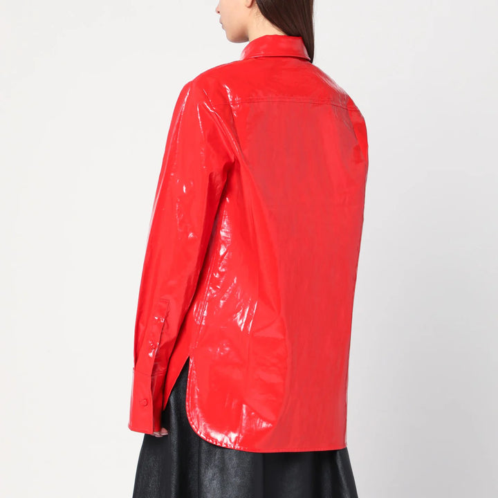 Jil Sander - Shiny linen shirt with red tie