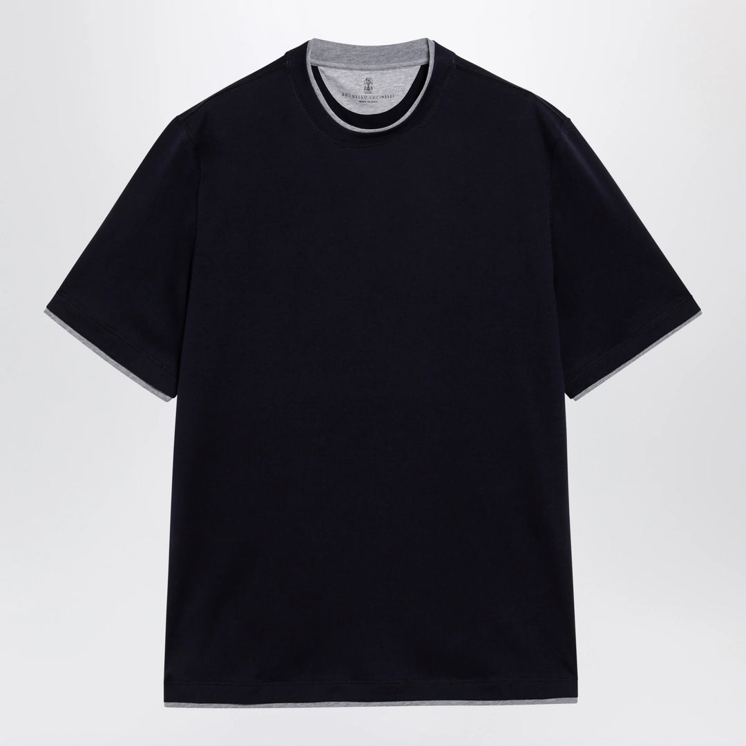 Brunello Cucinelli - Crew-neck cotton jersey T-shirt with faux layering, cobalt