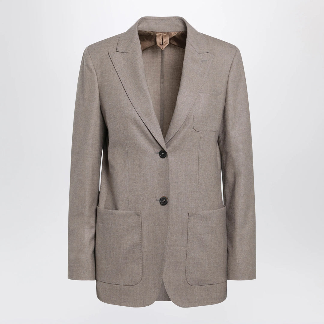 Max Mara - Single-Breasted Jacket in Dark Khaki Cashmere Foulé