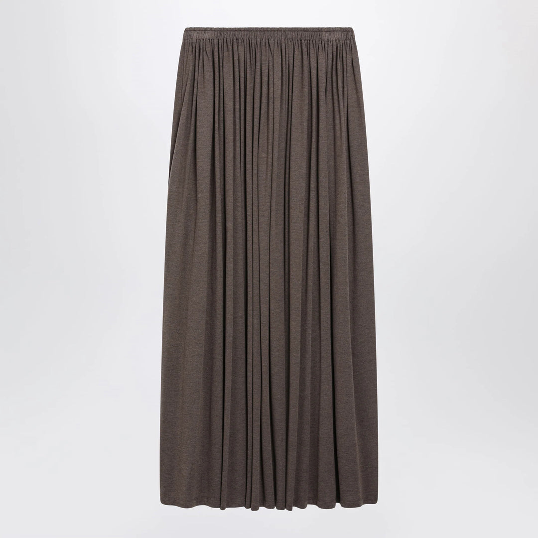 Max Mara - Long Pleated Skirt in Dark Khaki Lightweight Jersey
