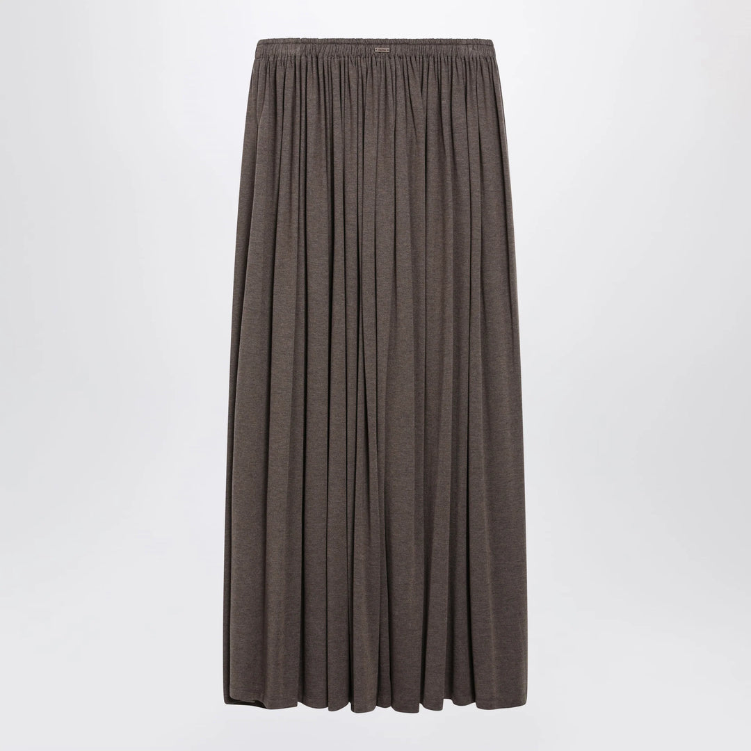 Max Mara - Long Pleated Skirt in Dark Khaki Lightweight Jersey