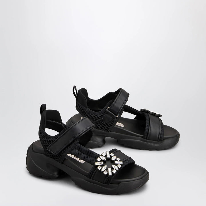 ROGER VIVIER - Viv’ on the Run black leather and textile sandals