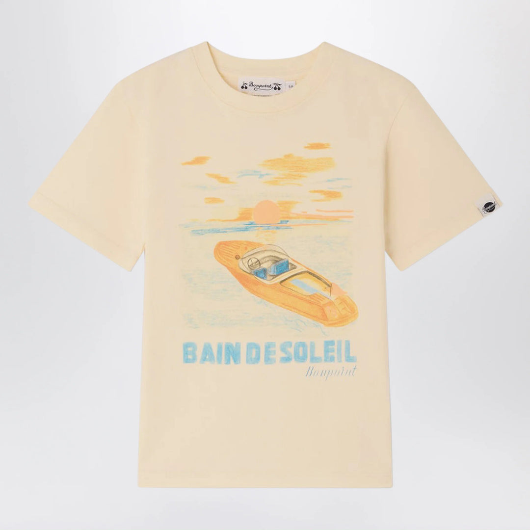 Bonpoint - Thibald écru T-shirt with Bain de Soleil print