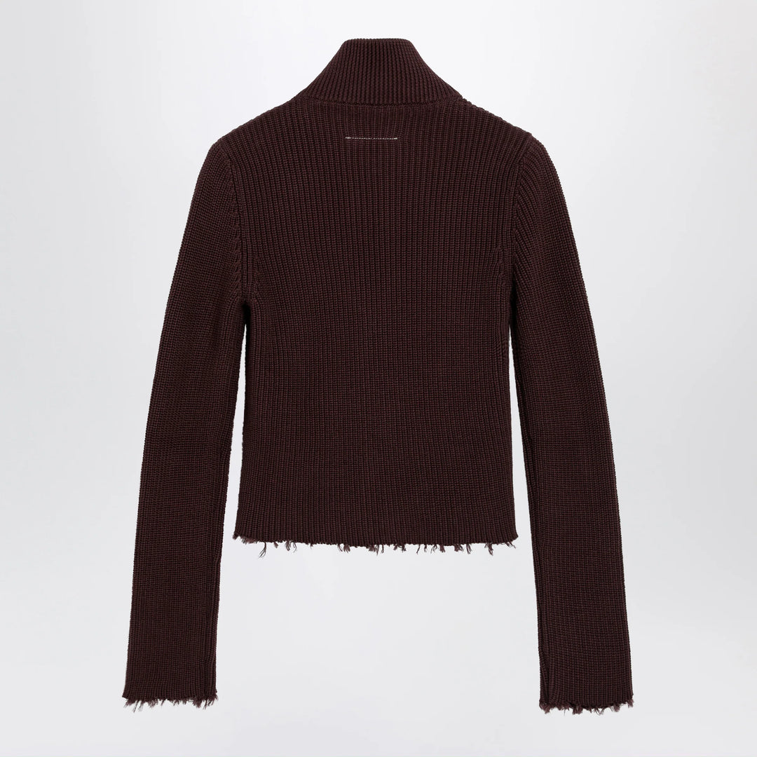 MM6 Maison Margiela - Chocolate rib-knit zip cardigan