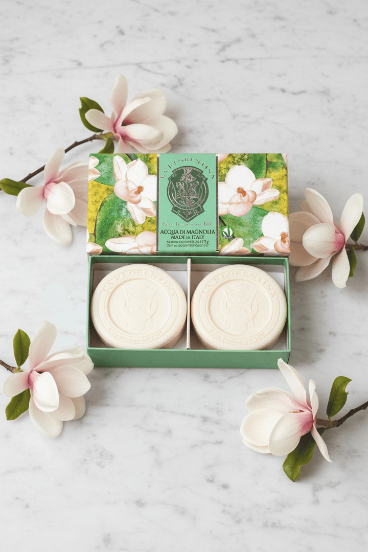 La Florentina Magnolia 2 Round Soaps 115g Brand 115g 2 Bar Soaps Gift Boxed