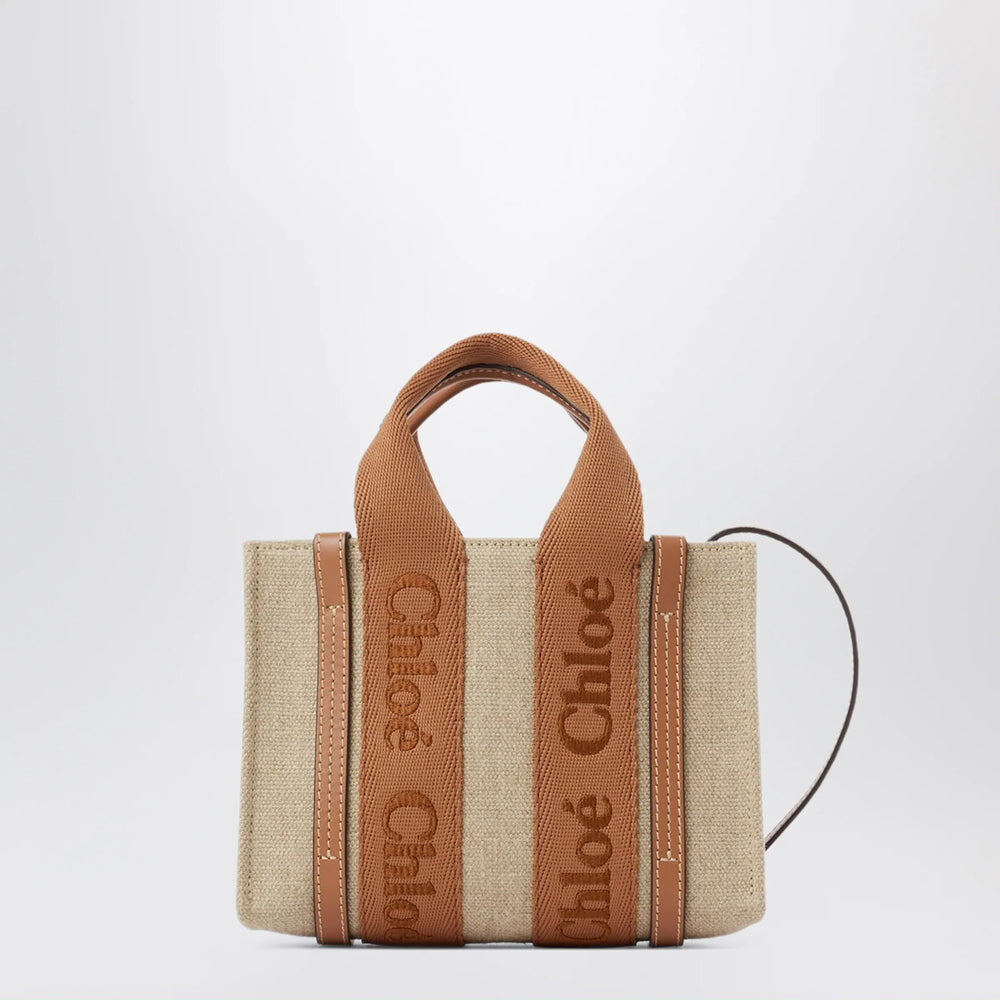 Chloé - Small Woody tote bag in linen Dusty Tan Brand Apparel & Accessories TU