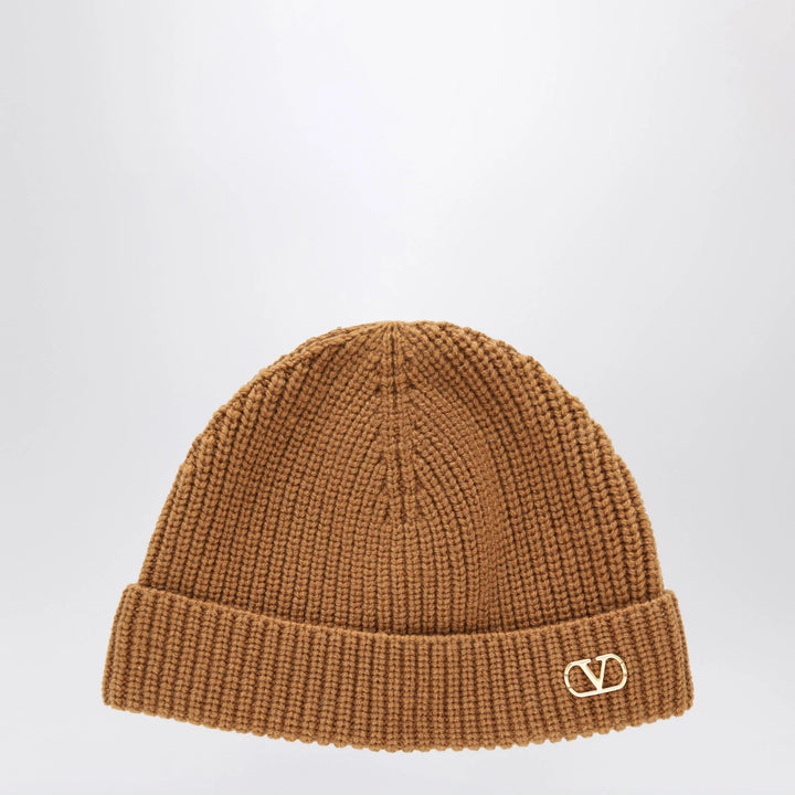 Valentino - Camel Vlogo Signature cashmere beanie Brand Apparel &amp; Accessories > Clothing Accessories > Hats TU