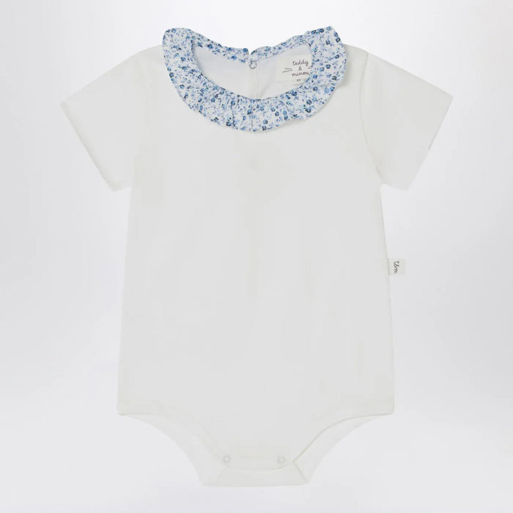 Teddy &amp; Minou - White romper with Liberty fabric collar Brand Apparel &amp; Accessories > Clothing > One-Pieces > Jumpsuits &amp; Rompers 9M