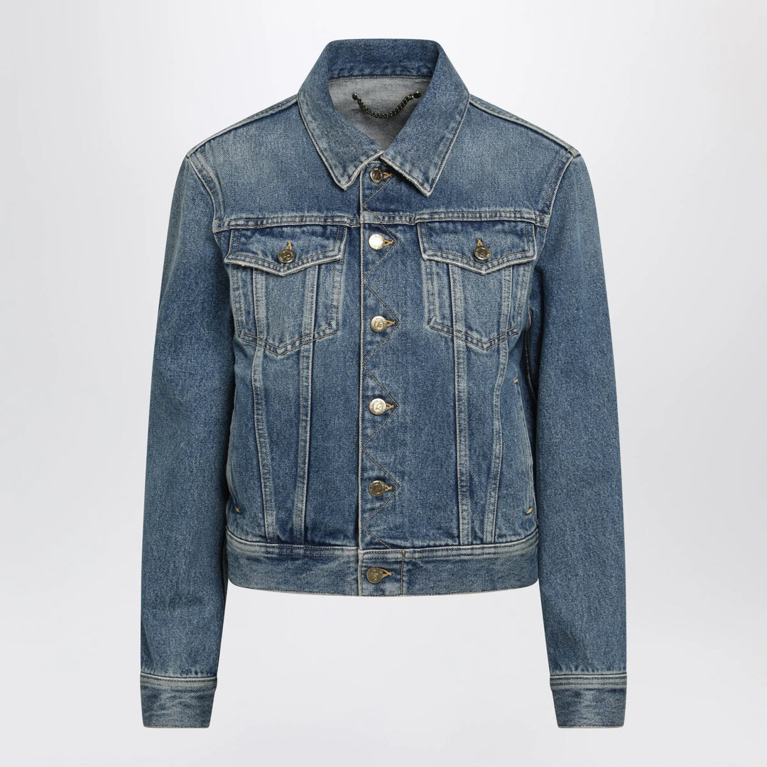Golden Goose - Blue denim jacket with classic collar and logo buttons Brand Apparel & Accessories > Clothing > Outerwear > Coats & Jackets 40  IT