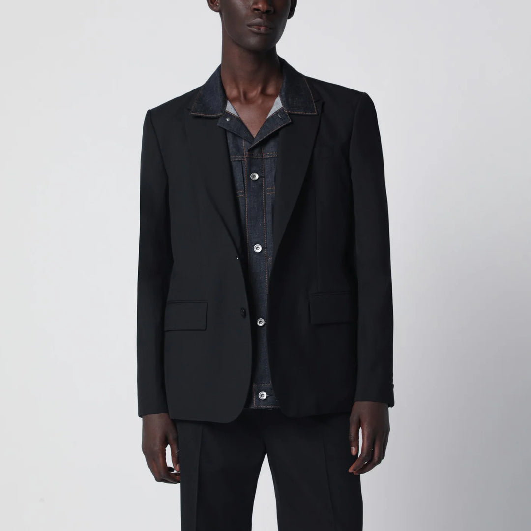 Sacai - Black single-breasted jacket with denim insert Brand Apparel &amp; Accessories > Clothing > Outerwear > Coats &amp; Jackets 2