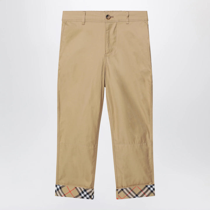 Burberry - Beige cuffed trousers with Check motif Brand Apparel &amp; Accessories > Clothing > Pants 8Y