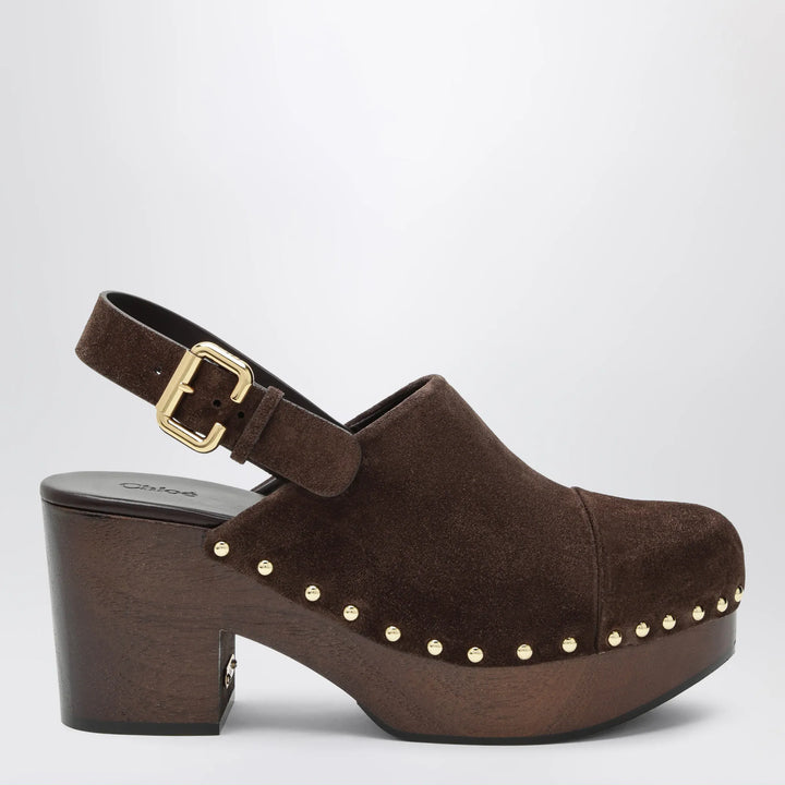 Chloé - Jeannette wedge clogs in suede calfskin, chocolate brown Brand Apparel &amp; Accessories > Clothing > Pants 36 IT